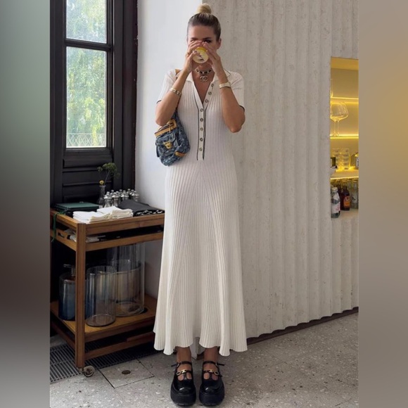 White Ribbed Maxi Dress with Buttons - Picture 8 of 16